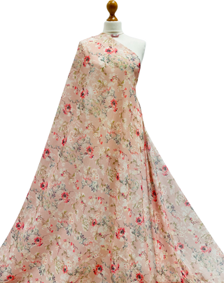 Buy beige-floral Printed Chiffon Voile Fabric