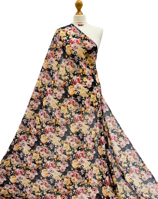 Buy black-multi-floral Printed Chiffon Voile Fabric