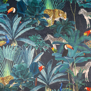 Buy royal-palm-midnight Printed Velvet Upholstery Curtain Fabric