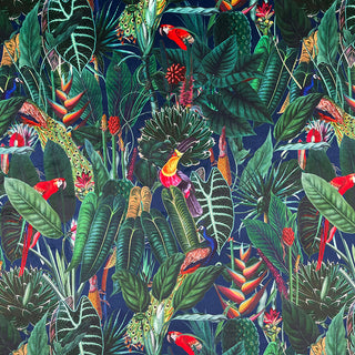 Buy rain-forest-navy Printed Velvet Upholstery Curtain Fabric