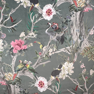 Buy chinoiserie-silver-grey Printed Velvet Upholstery Curtain Fabric