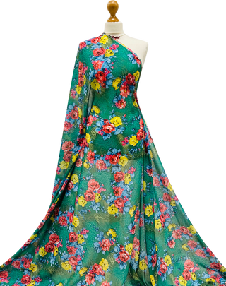 Buy emerald-floral Printed Chiffon Voile Fabric
