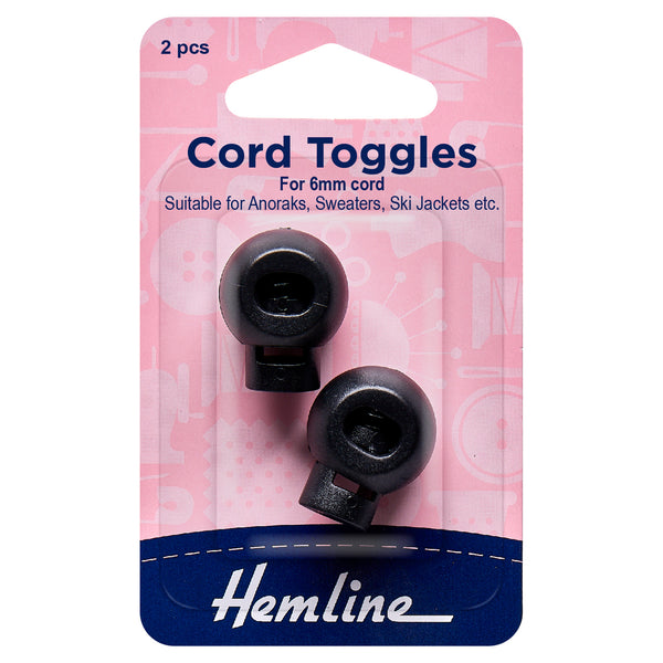 Hemline Cord Toggles: 6mm: 2 Pieces