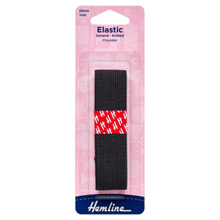 Buy black Hemline General Purpose Knitted Elastic: 1m x 25mm