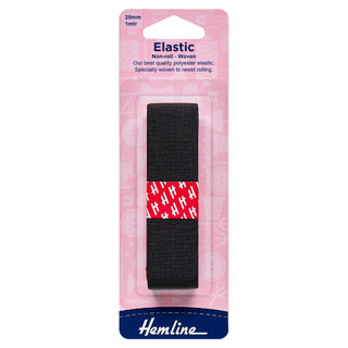 Buy black Hemline Woven Non Roll Elastic: 1m x 25mm