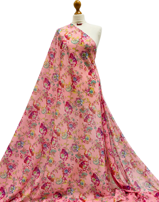 Buy pink-multi-floral Printed Chiffon Voile Fabric