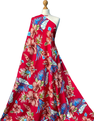 Buy red-hawaiian-print Printed 100% Viscose Rayon Fabric