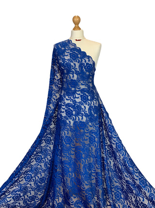 Buy royal-blue Crochet Scalloped Floral Lace 2 Way Stretch Fabric