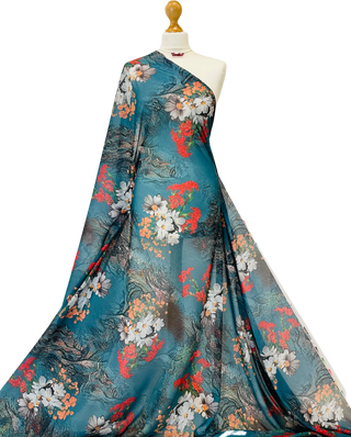 Buy teal-floral Printed Chiffon Voile Fabric