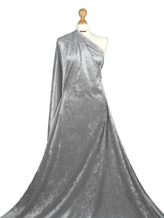 Buy silver Crushed Velvet 2 Way Stretch Fabric