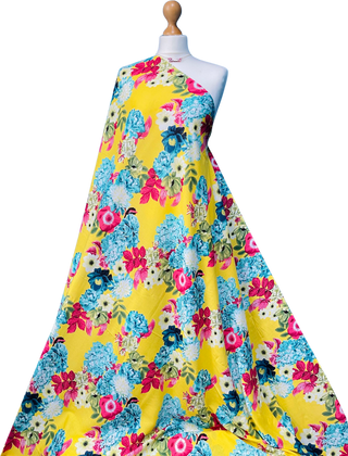 Buy yellow-multi-floral Printed 100% Viscose Rayon Fabric
