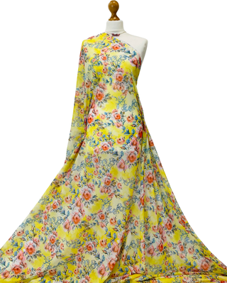 Buy yellow-floral Printed Chiffon Voile Fabric