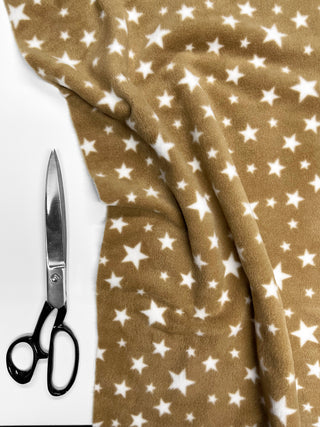 Buy camel-stars Printed Polar Fleece Fabric Spots &amp; Stars Prints