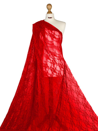 Buy red Floral Lace 4 Way stretch Fabric