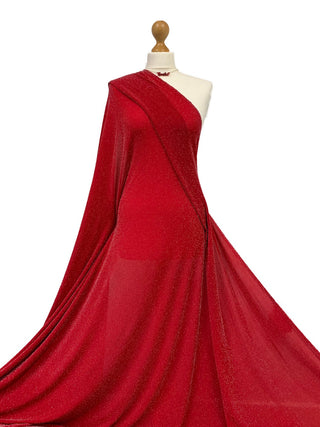 Compra argento-su-rosso Tessuto elasticizzato in jersey a pois lurex