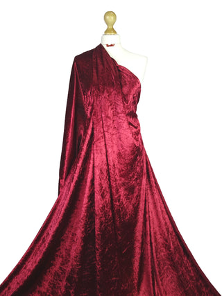 Buy red-wine Crushed Velvet 2 Way Stretch Fabric